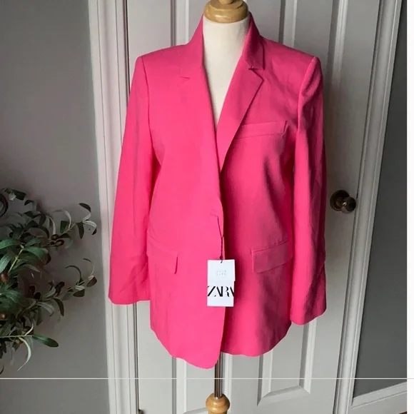 NWT GORGEOUS ZARA STRAIGHT BLAZER WITH POCKETS Fuchsia size S Blogger Favorite - Picture 7 of 16
